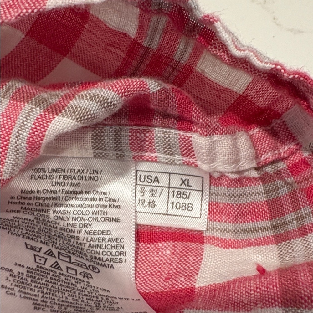 Brooks Brothers Linen Red and White Checkered Military Shirt Size XL - Picture 11 of 11